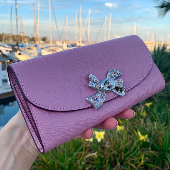 Coach Slim Envelope Leather Wallet w bow turnlock - Picture 3 of 8